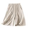 Real shot summer new cotton and linen high waist casual and thin solid color wide leg five-point medium pants women