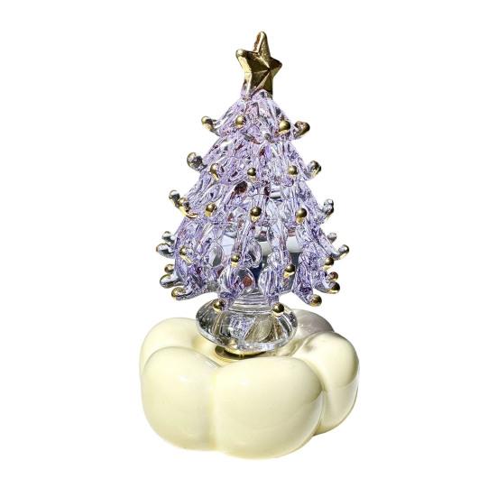 Decorative Glass Sculpture Glazed Christmas Tree Ornament with Star Topper, Colorful Party Table Decor Art, Faux Crystal Tabletop for Home Office Gift