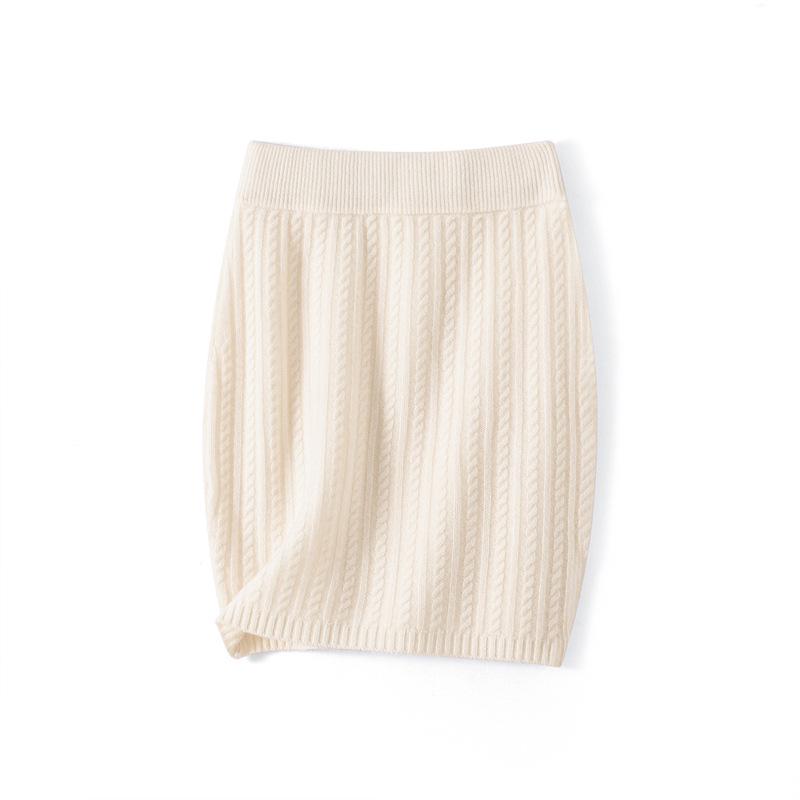 

Women s 100% Pure Wool High-Waisted Cable Knit Midi Skirt - Soft, Versatile, Slimming, and Skin-Friendly Medium