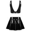 Γυναικεία 2τμχ λουστρίνι σέξι σουτιέν μπλουζάκι με φουντωτές μίνι φούστες Σετ Rave Dance Party Clubwear