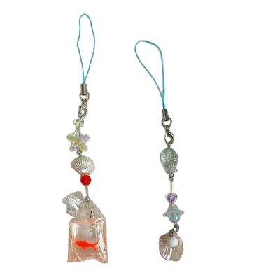Adorable Beaded Phone Strap Chain Handcrafted Mobile Phone Accessories Pendant Unique Style Ocean Themed Gift for Girl