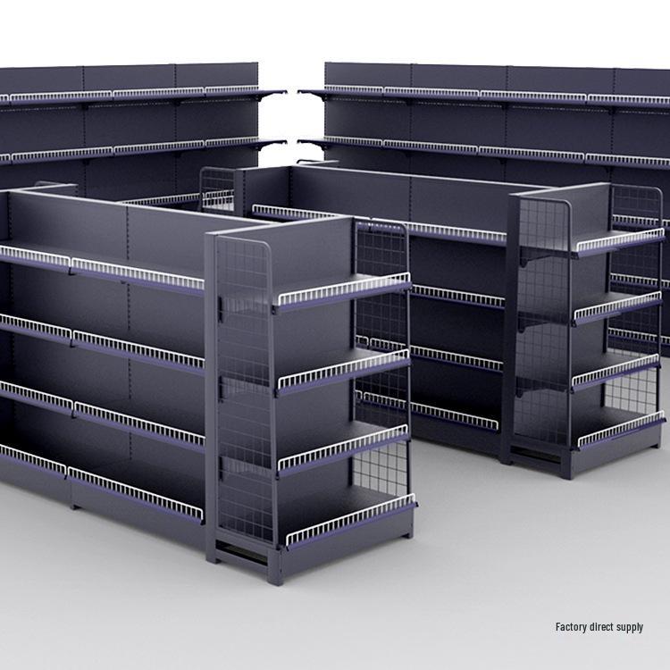 Multifunctional Gray Display Rack for Convenience Stores – Single/Double-Sided Snack Storage Shelf