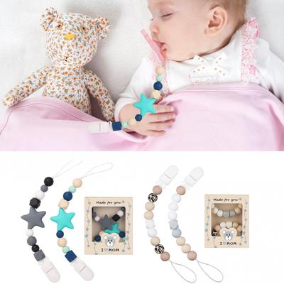 2PCS Silicone Pacifier Clips for Babies Infant Star Pacifier Holder Chain Soft Flexible Binky Clips One Piece Design Pacifier Clip for Most Pacifier