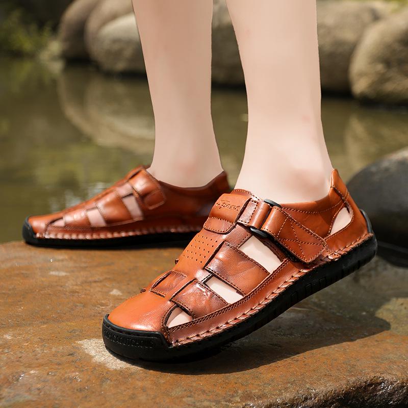 2024 Spring Men's Microfiber Leather Sandals: Closed-Toe, Breathable, Lightweight, and Portable