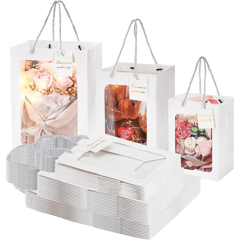 24 Pack White Gift Bag with Handles, Gift Shopping Bags with Transparent Window, Paper Gifts Bags for Thanksgiving Christmas Birthday Wedding белый