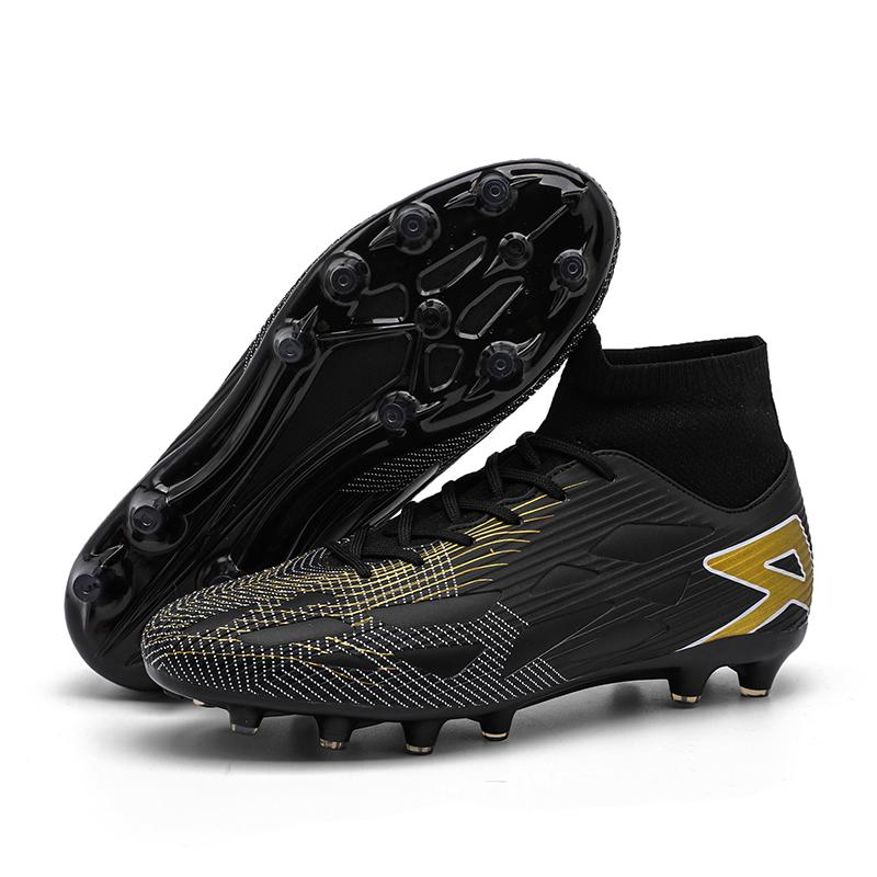 

Men s High Top Soccer Shoes FG Long Spikes Adult Football Shoes Lightweight Professional Athletic Training 47 чорний