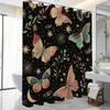 1pc Butterfly Print Shower Curtain - Polyester, Vibrant Butterfly & Floral Design, Black Background, Modern Decor