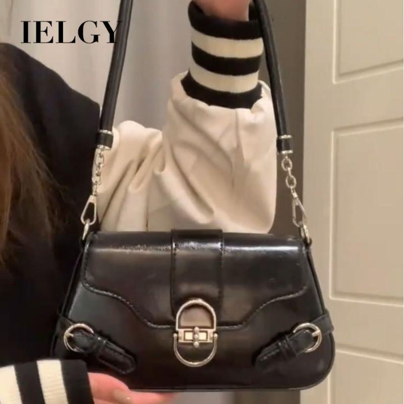 

IELGY Women s Versatile French Shoulder Crossbody Bag, Textured Baguette Bag, Retro Underarm Bag чёрный