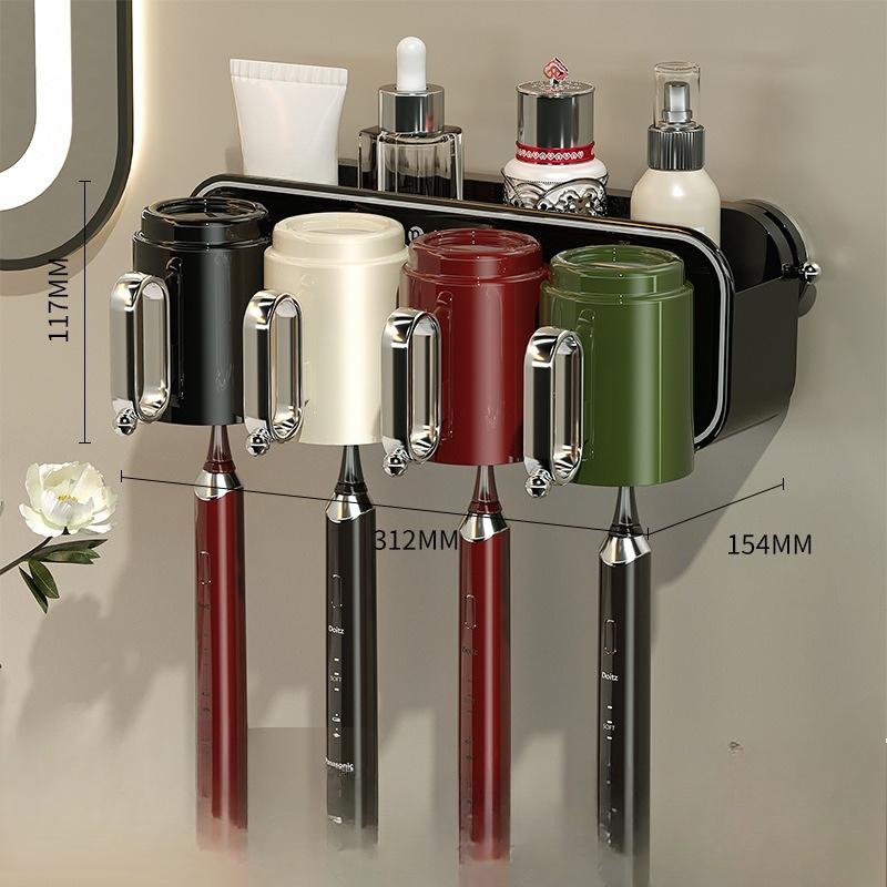 Suction Cup Toothbrush Rack, Wall-mounted Storage Rack, Bathroom Non-drilling Tooth-brushing and Mouthwash Cup Hanging Rack