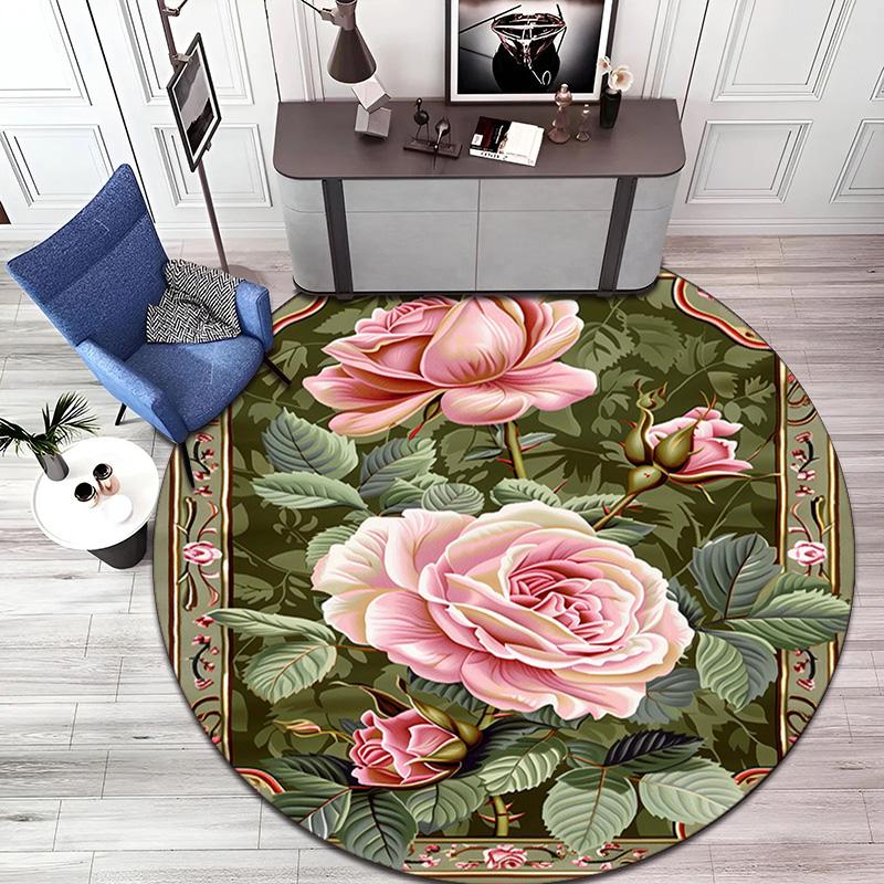 Rose Garden Elegance Round Rug Home Soft Decorative Anti Slip Yoga Table And Chair Mat Carpet Outdoor Floor Mat Carpet S5