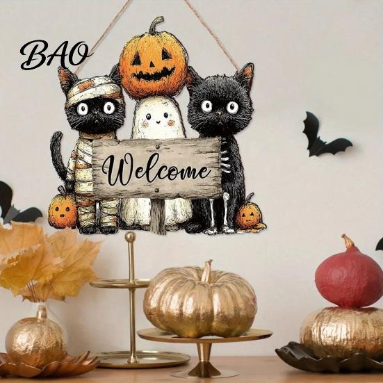 Weather Resistant Sign Wooden Welcome Sign, Rustic Door Hanging 2D Daisy Butterfly Print, Wall Art Halloween Thanksgiving Easter Seasonal Holiday for