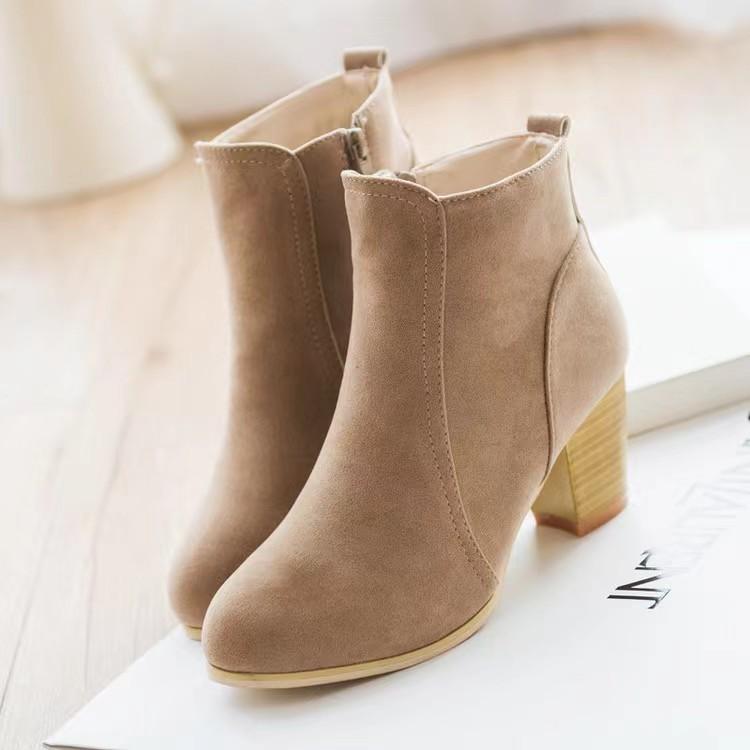 

Autumn and winter thick heel short boots women s high heel side zipper Martin boots frosted leather women s boots tide 41 абрикосовий