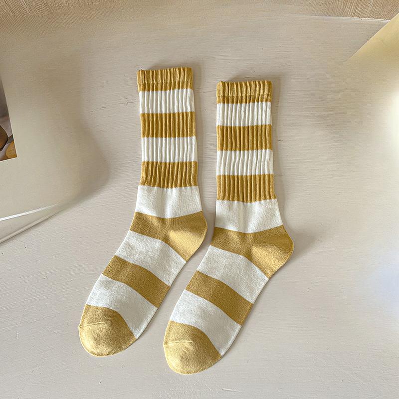 Female Spring and Autumn New Lovely Stripe Trend Color Bar Tall Drum Pile Pile Cotton Socks