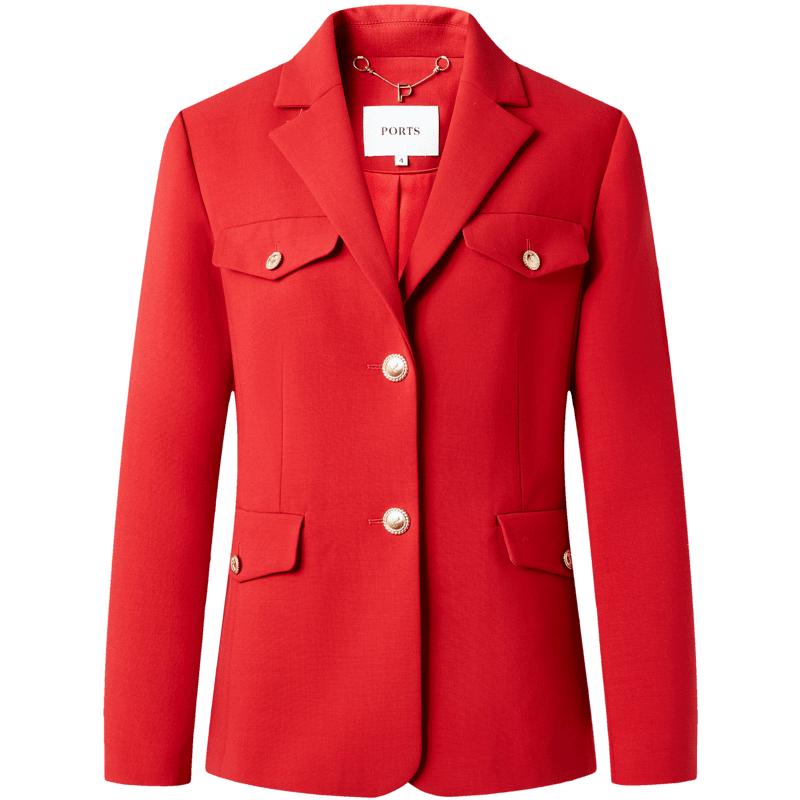 

PORTS Женский жакет вишнево-красного цвета на двух пуговицах с длинным рукавом M