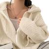 Autumn and Winter Korean Version Lazy Style Loose Fried Dough Twists Double Zip Hooded Long Sleeve Knitting Sweater Cardigan Coat Women