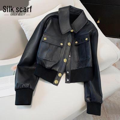 Women's Viscose Collared Long-Sleeve Short Jacket