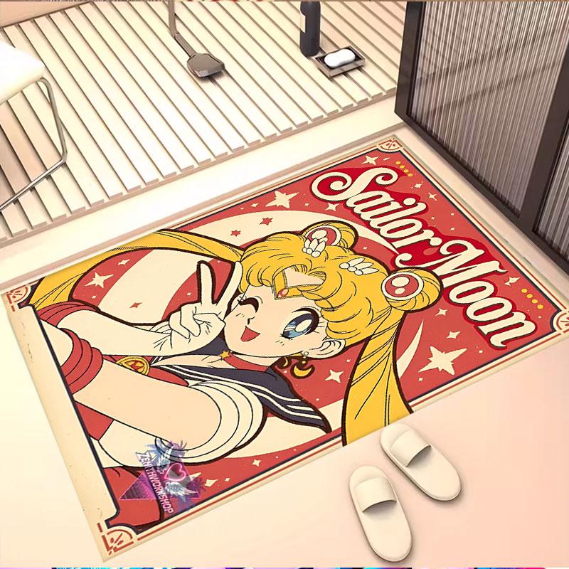 Sailor Moon Print Rug, Washable Floor Carpet, For Entryway Dorm Laundry Room Office Study, Home Decor Birthday Christmas Gift