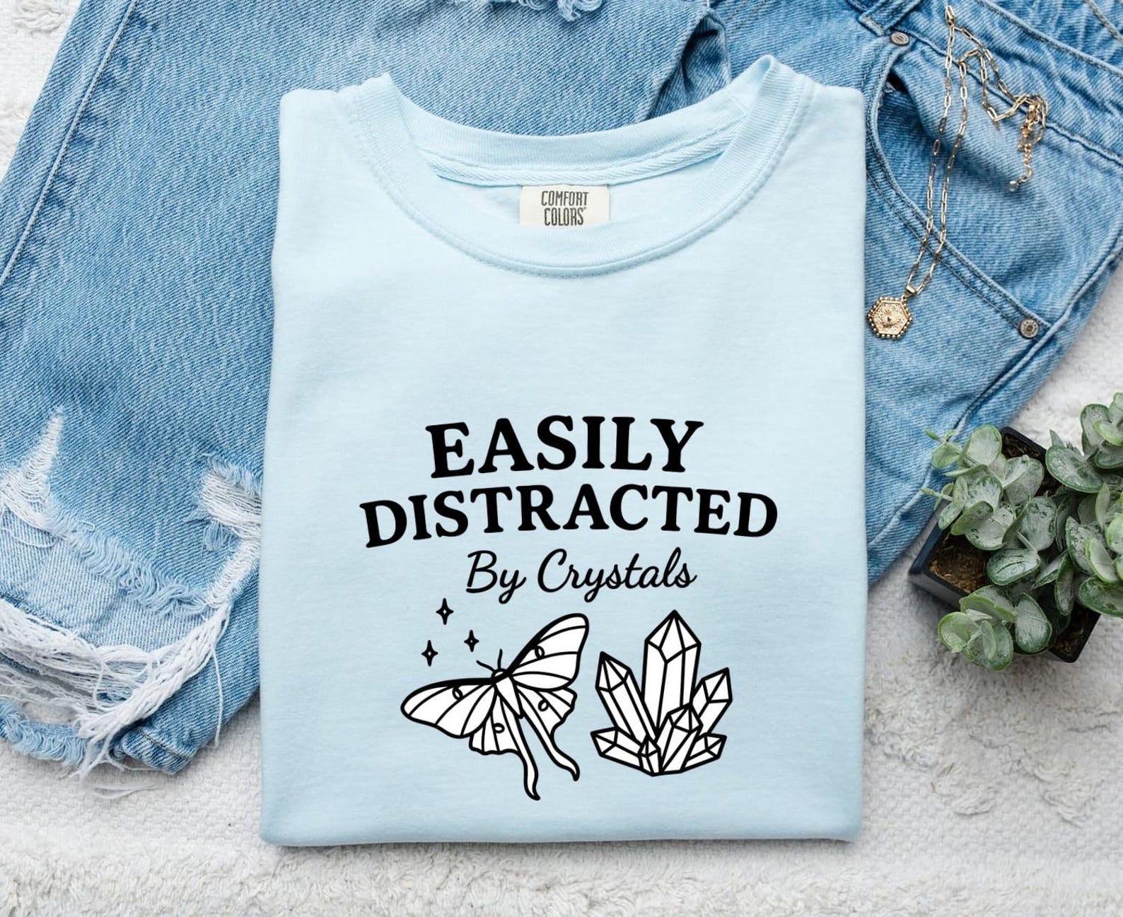 Butterfly Crystals Shirt Crystals Spiritual Gift Women Minimal Tee Crystal T-Shirt Crystal Enthusiast Simple Tshirt Mystical Graphic Retro L