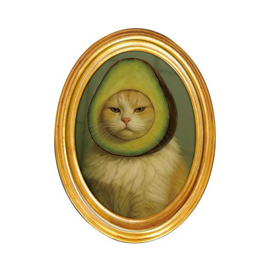 1/3/6Pcs Toast Avocado Cat Refrigerator Magnet with Oval Wooden Frame Kitten Fridge Magnet Home Kitchen Office Decoration Animal Lover Gift