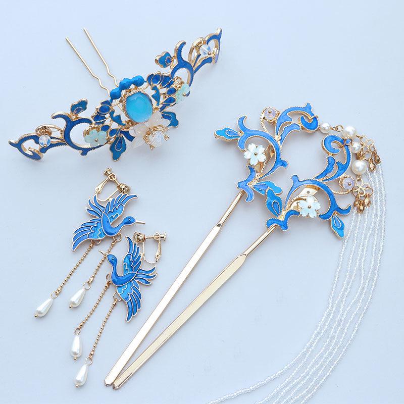 

Traditional Hanfu Hairpin & Tassel Earrings Set: Elegant Chinese Headdress & Hair Accessories