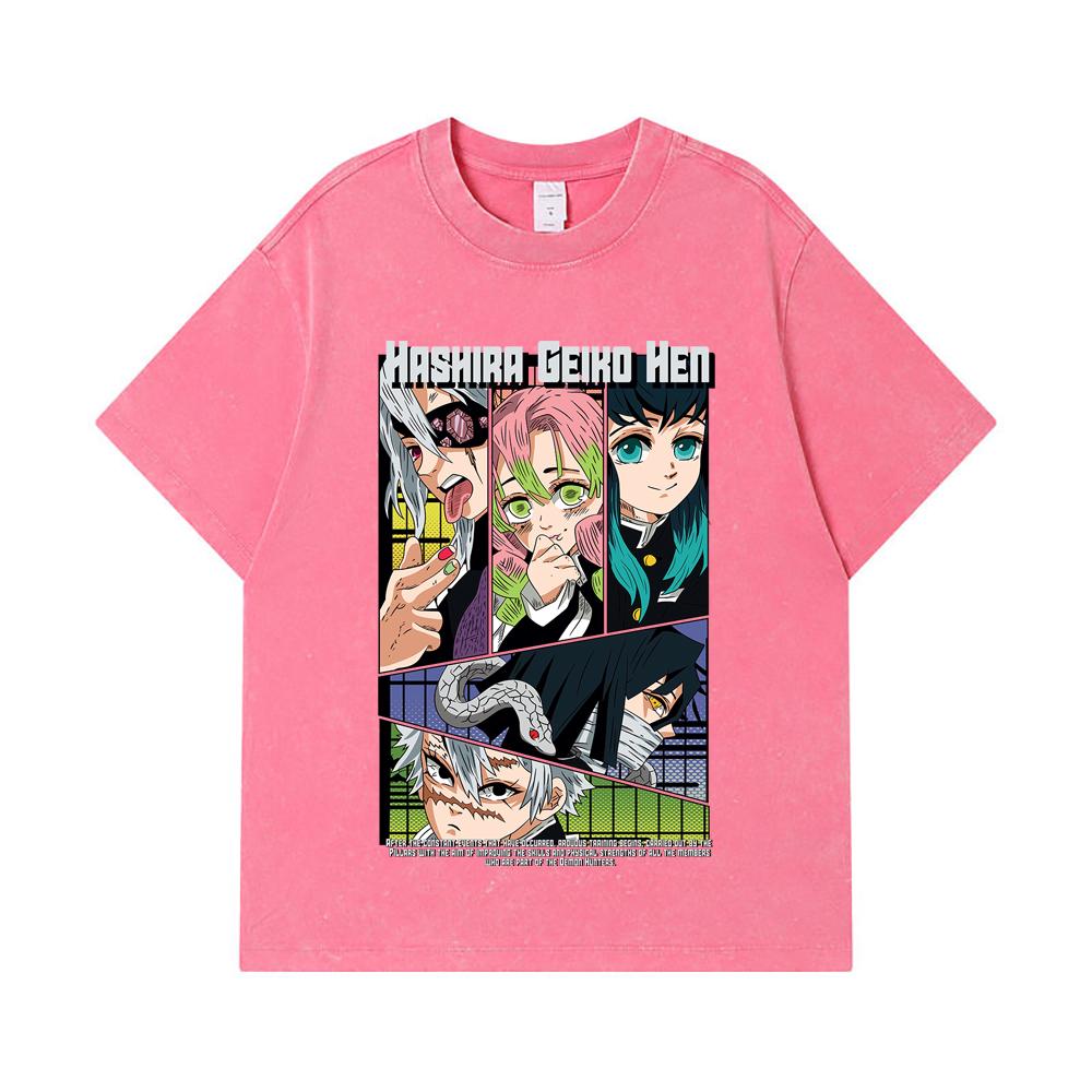 275 GSM Washed T-shirts 100% Cotton Demon Slayer V18 Hashira Geiko Print Unisex Heavy Cotton T Shirt