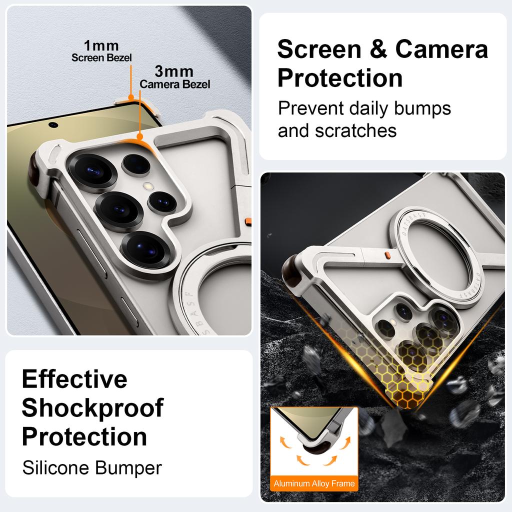 Custodia Eary per Samsung Galaxy S25 S24 Ultra con Anello Magnetico Magsafe Stand Rotante a 360° Copertura Metallica Senza Bordi Antiurto