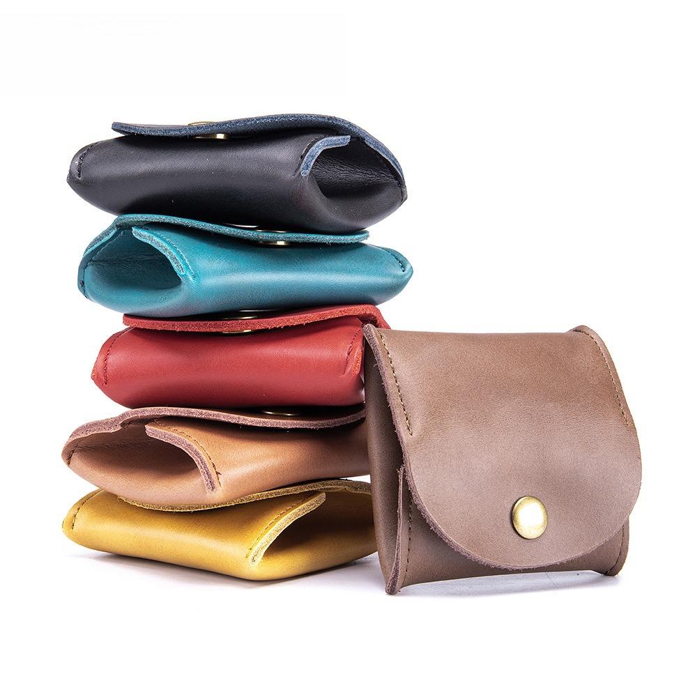 Leather Japanese-style Small Money Bag, Cowhide Coin Bag, Mini Earphone Bag.