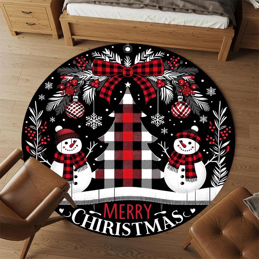 1pc snowman merry christmas Round Chair mat Area Rug - Non-Slip, Floor Mat for Office, Bedroom, and Indoor Decor -1002005