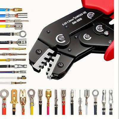 SN-58B Ratchet Crimper Tool for 0.25-1.5mm AWG (24-16) - Compatible with Dupont, TE, JST, Molex Connectors - Ideal for Securing Electrical Wires