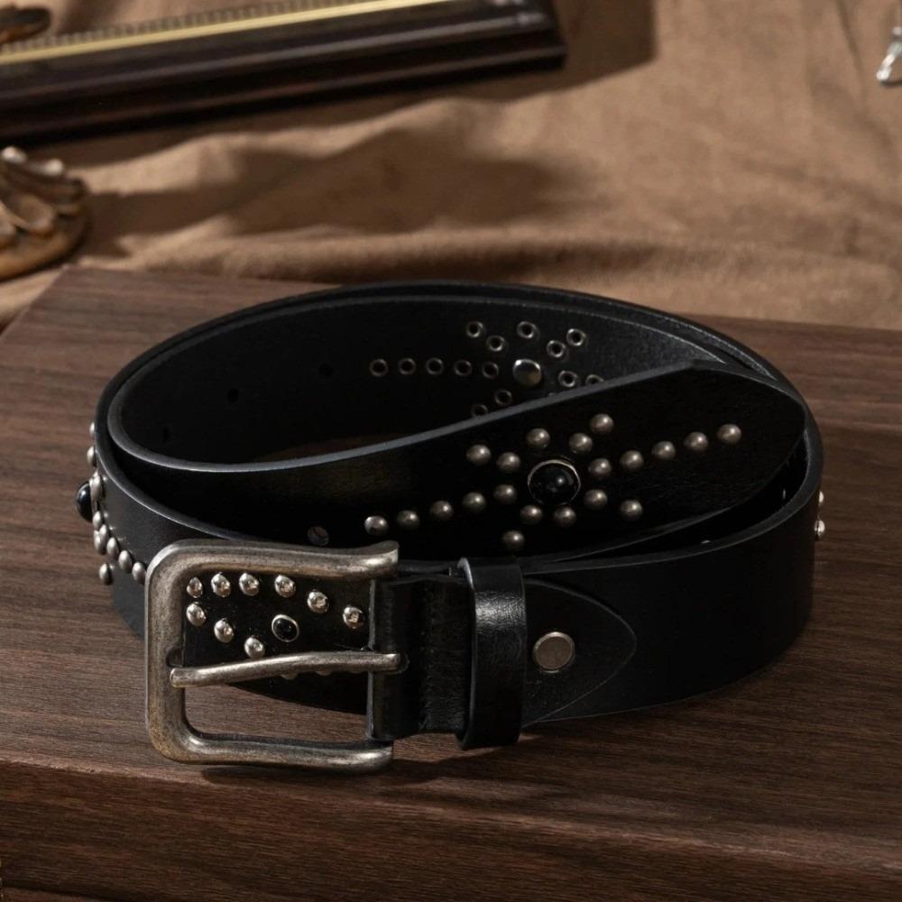 Fashion Rivet Buckle Waist Belt Jeans Style Versatile Jeans Belt Genuine Leather Waistband Men Women