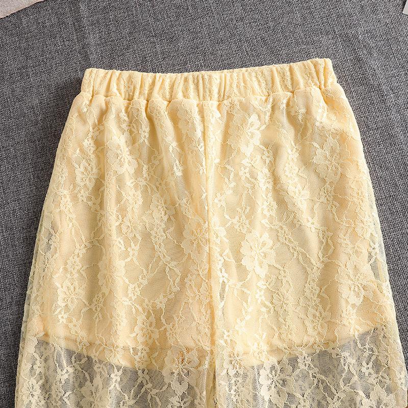 Girls' Fashionable Summer Outfit - Children's Sweet Sleeveless Top with Lace Detailing, Plus Wide-leg Pants Set