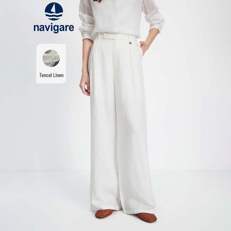 Navigare Women s Spring/Summer Linen Blend Wide-Leg Pants M