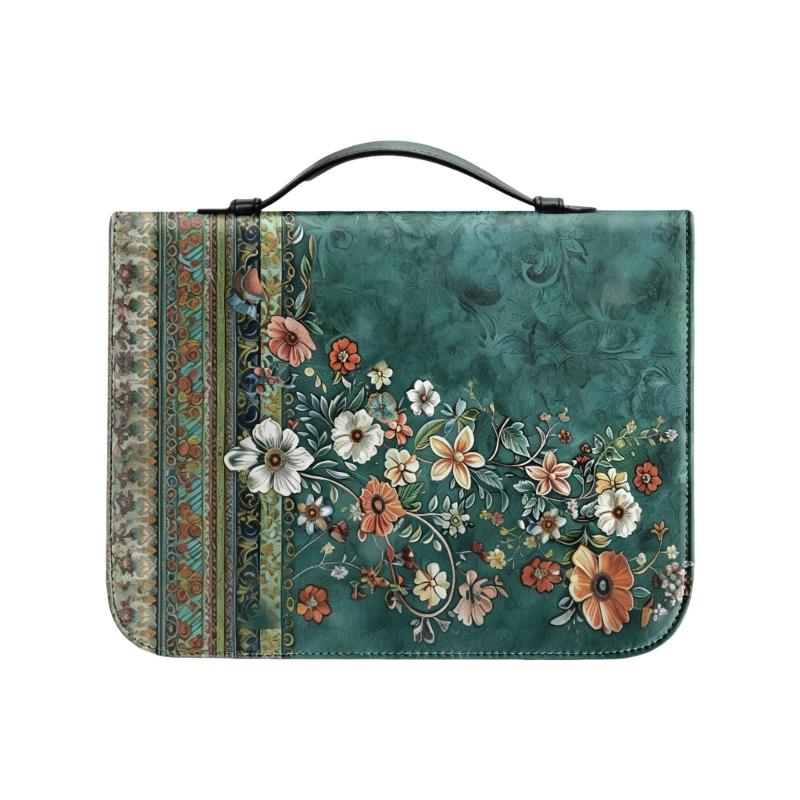 Reading Carry Bible Cover with Handle, Book Case in PU Leather Look for Church Days, Travel Use, and Shelf Storage