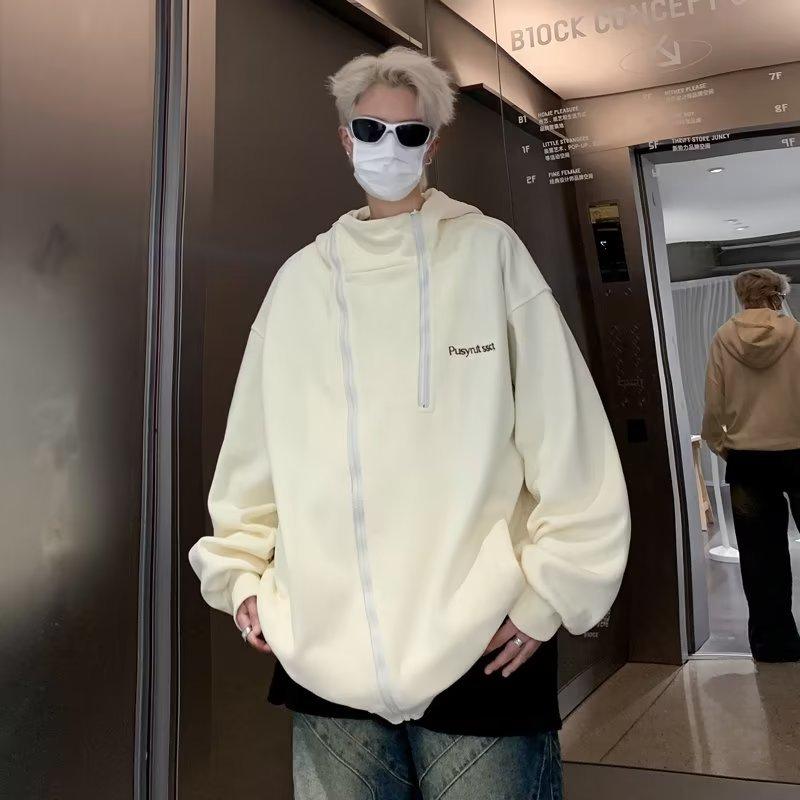 Spring and Autumn Cardigan Hooded Sweater Men's Casual Trendy Brand Sports Ruffian Handsome American Teen Retro Japanese Student Jacket