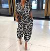 2020 Women's European Retro Leopard Print Short Sleeve Jumpsuit, Loose Plus Size, High Waist, Leg-Slimming Design