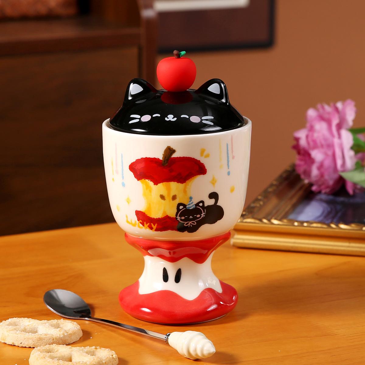 

High-value birthday gift Apple cat goblet creative ceramic mug with lid girls gift box 401-500ml