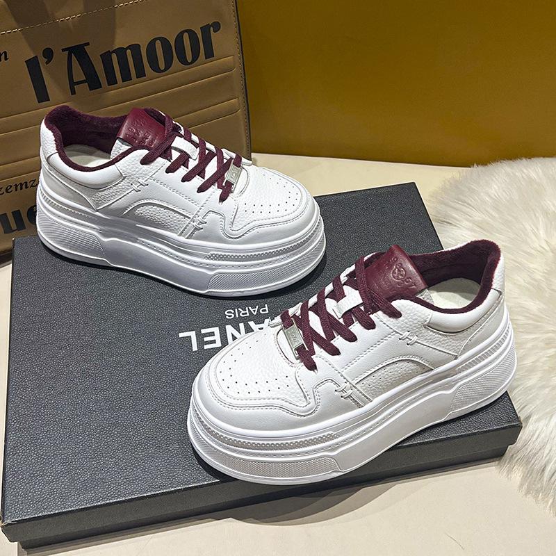 Women's White Spring/Summer 2025 Platform Sneakers - Thick-Soled, Height-Increasing, Petite-Friendly Casual Shoes