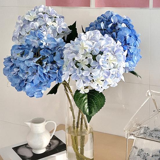 4 Stück künstliche Hortensienblüten groß lebensecht Kunstseide Hortensien mit Stiel Volle künstliche Blumenanordnung für Tischmittelstück Hochzeitsparty Zuhause