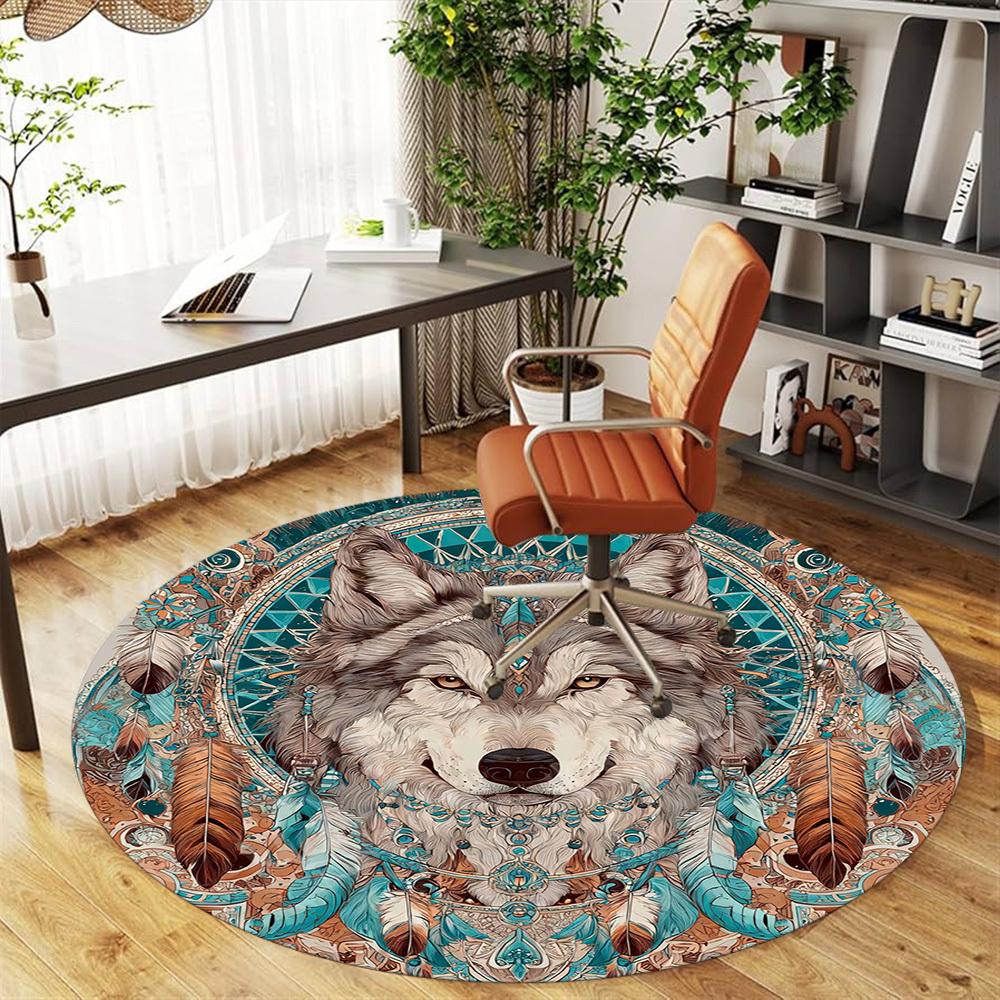 1PC wolf feathers Office Round Area Rug, Under Office Chairs Bedroom Living Room Home Decor, Carpet for Office -1110129