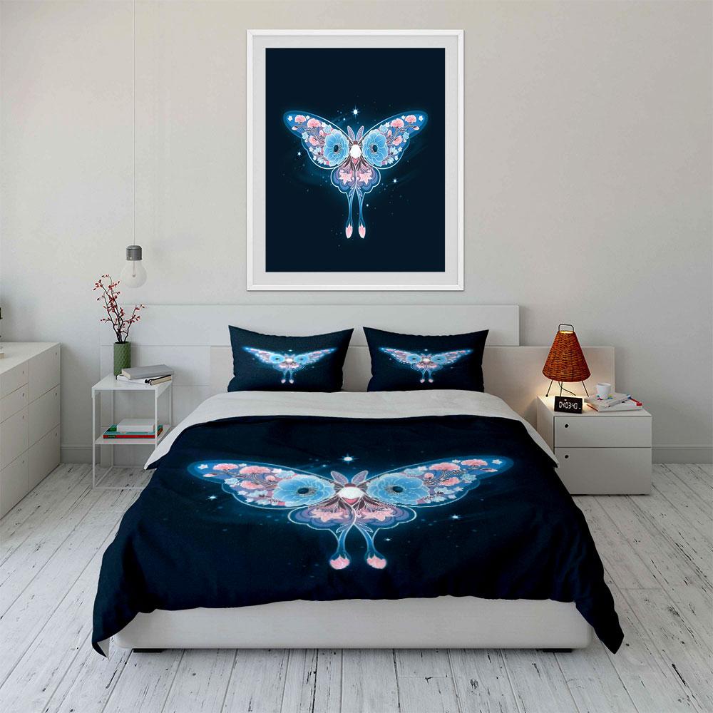 Floral Butterfly Art Decor Set Bedding Set with 1 Duvet Cover 2 Pillowcases Single Double King Queen, Gift