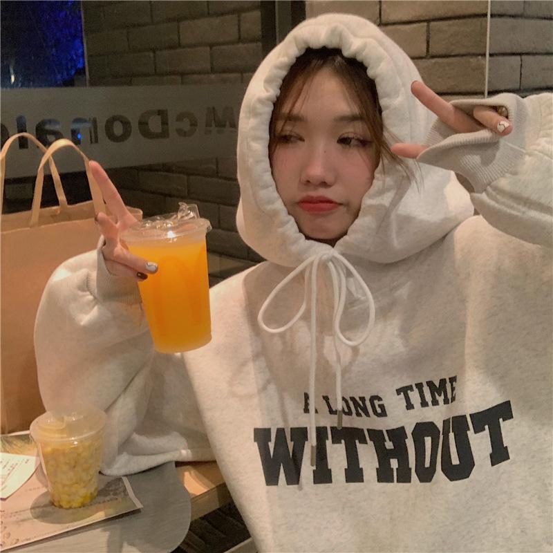 Winter Velvet Hooded Sweater Women's Korean Version Loose Letter Female Student Couple Jacket Wholesale