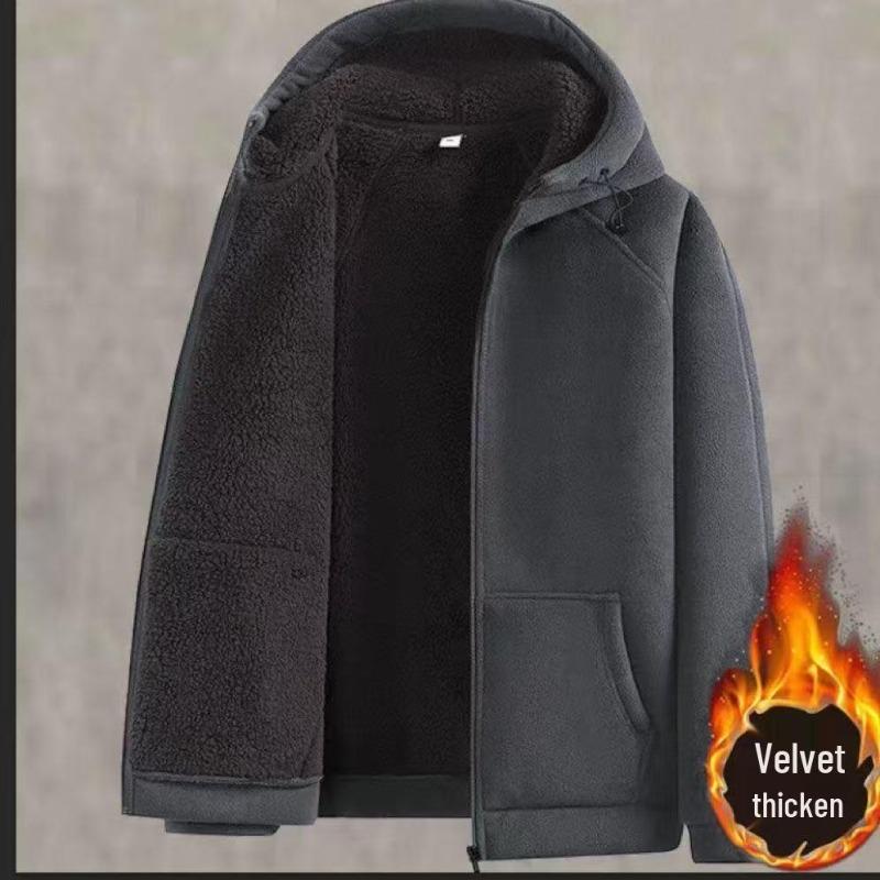 Giacca con cappuccio in pile invernale da uomo - Nuovo stile Cardigan caldo in velluto ispessito