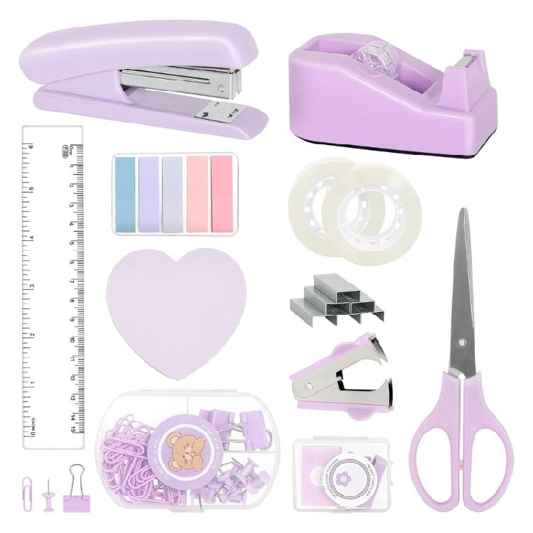 Office School Supplies Includes Sticky Note Stapler Staple Scissors Staple Remover Tape Dispenser Clear Adhesive Tape 39 фиолетовый