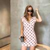 Abbigliamento da donna europeo e americano per le vacanze slim fit sexy scollo a V profondo pois vita alta fiocco vestito gonna corta