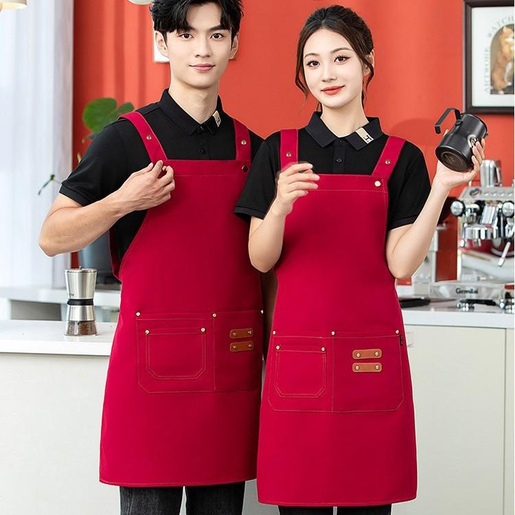 Custom Logo Waterproof Canvas Apron for Milk Tea, Coffee Shop, Bakery Employees красный