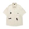 American Retro Corduroy Cat Embroidered Short-sleeved Shirt Summer Texture Loose Casual Shirt Men and Women Couple