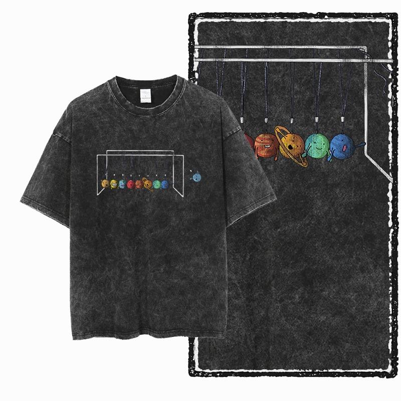 Vintage Space Station T Shirt Men Retro Space Graphic Tee Casual Streetwear Short Sleeve Tops