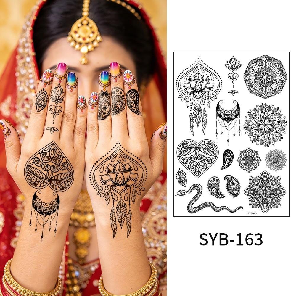 Adesivos de Transferência de Água Tatuagem Temporária de Henna Índia Mehndi Flor Arte Corporal Adesivo Mulher/Senhora/Menina