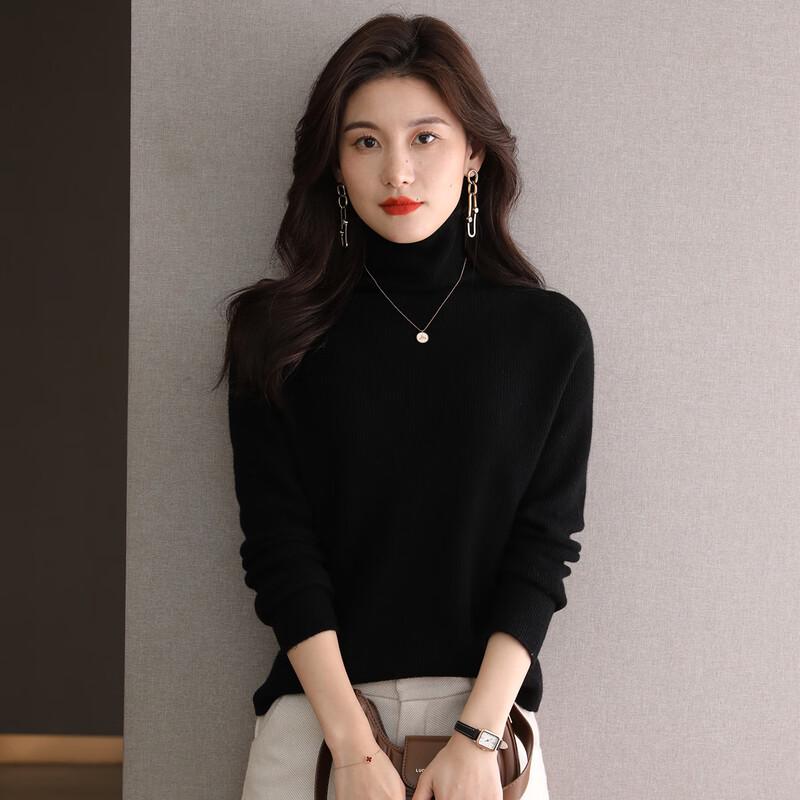 SNOWFLYING Women's 100% Merino Wool Ribbed Turtleneck Sweater