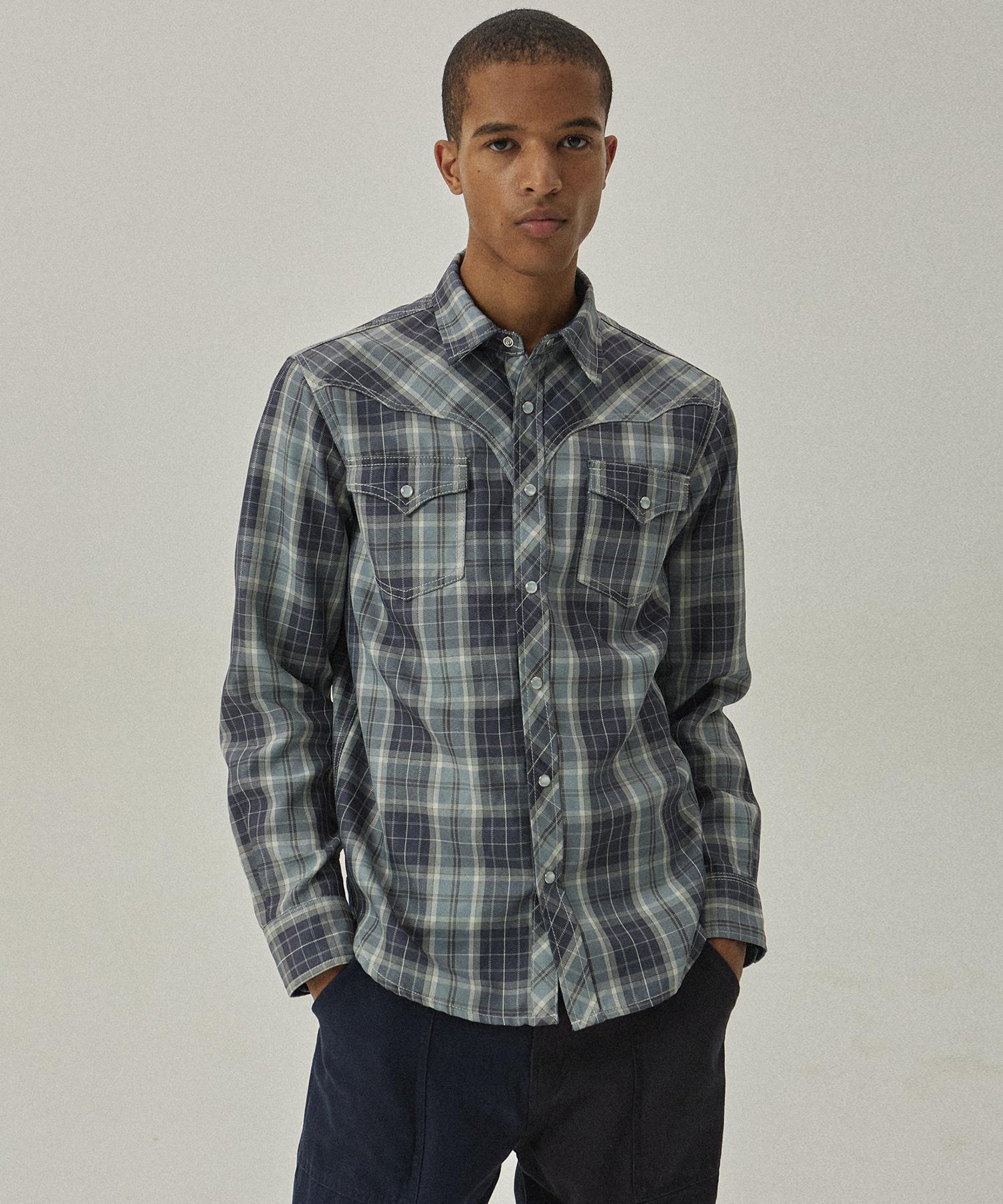 Mc Wood Gun Labor 2115 Standard Fit Blue Western Check Shirt M